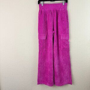 Forever 21 Wide Leg Cargo Corduroy Pink Pants Women Medium Elastic Waist Loose